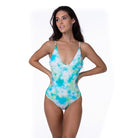 Beach Joy Bikini women's tie dye one piece swimsuit in blue and green with thin straps