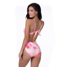 Beach Joy Bikini tie dye one piece swimsuit with adjustable straps and back tie detail in pink and orange
