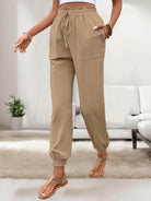 Tied Elastic Waist Pants with Pockets - VacationGrabs