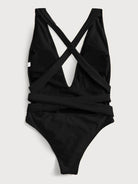 Trendsi tied one-piece swimwear in black with crisscross back design and deep V-neckline