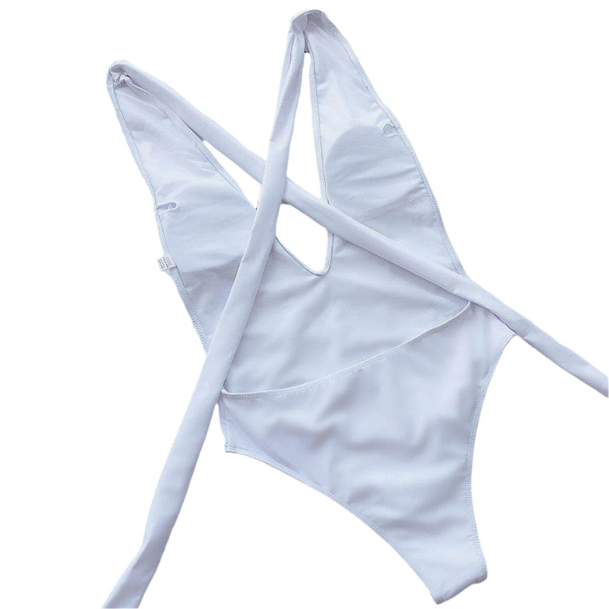 Trendsi tied one-piece swimwear in white with crisscross back design for stylish beachwear