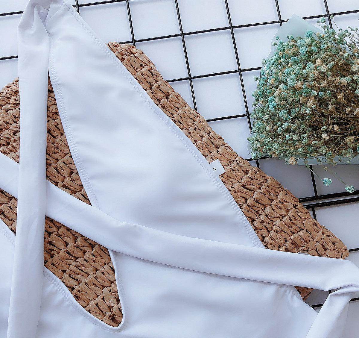 Trendsi tied one-piece swimwear in white with stylish cutouts and elegant design