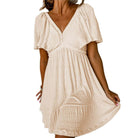 Tied V-Neck Short Sleeve Mini Dress - VacationGrabs