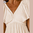 Tied V-Neck Short Sleeve Mini Dress - VacationGrabs