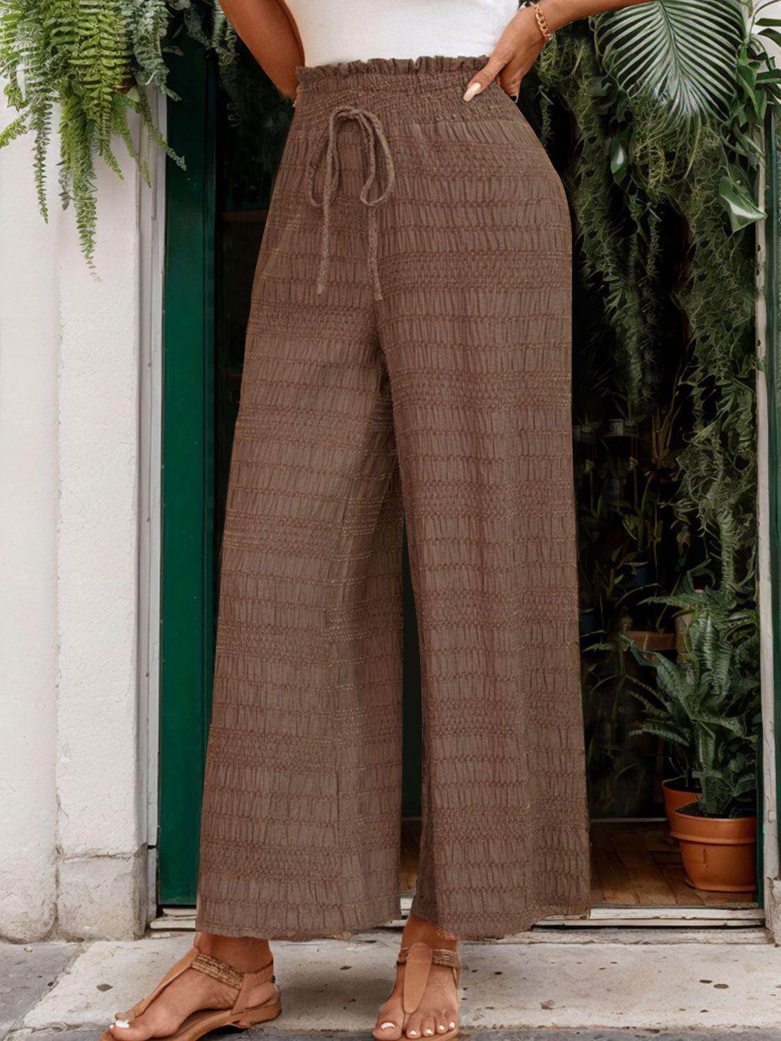Tied Wide Leg Pants - VacationGrabs