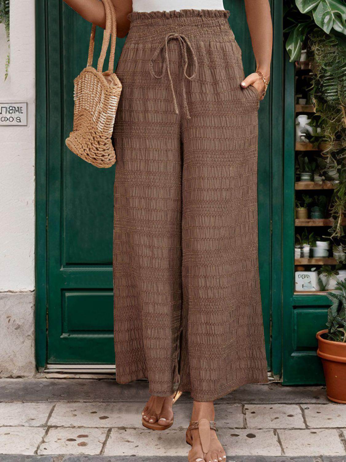 Tied Wide Leg Pants - VacationGrabs