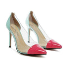 Rag Company transparent high heels with a pink and mint color block design for stylish women
