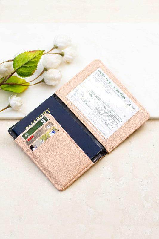 Aili's Corner travel credit card holder in soft beige with slots for cards and passport for easy organization