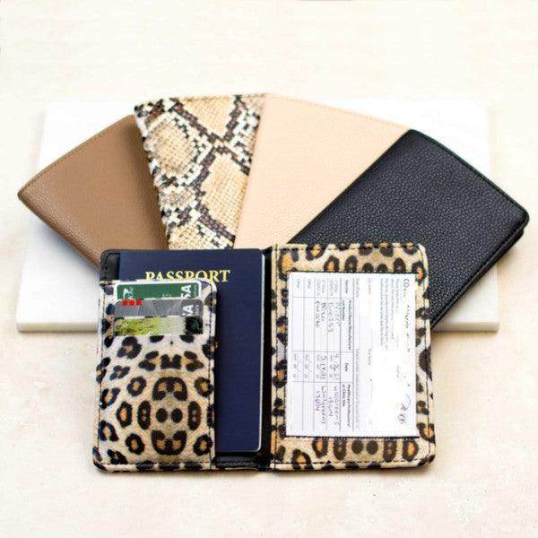 Aili's Corner travel credit card holder in Leopard Print with Passport and Card Slots for Easy Travel Organization