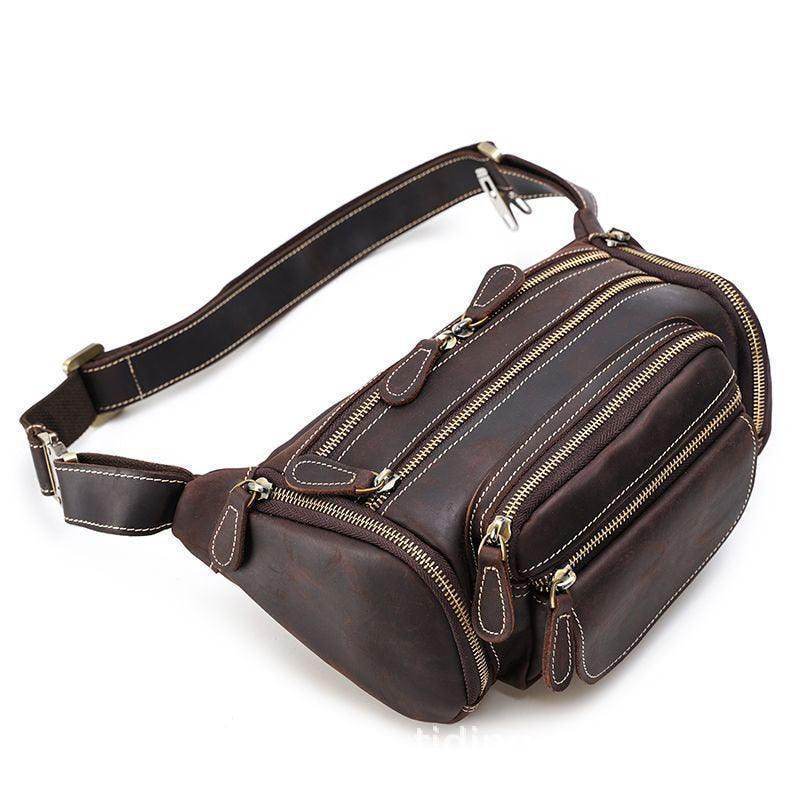 Travel-Friendly Genuine Leather Waist Bag Hands-Free Fanny Pack