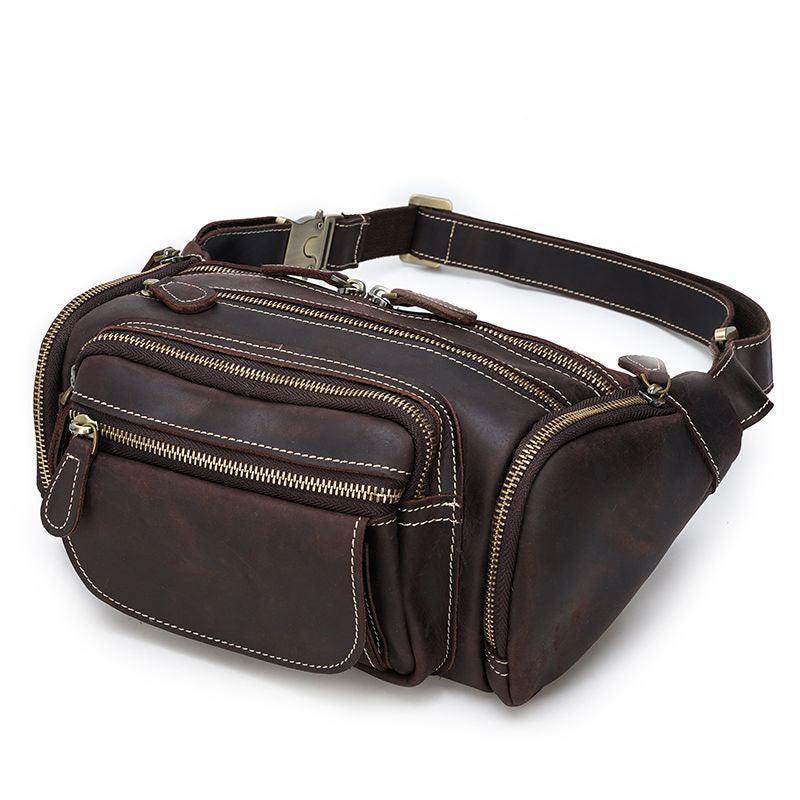 Travel-Friendly Genuine Leather Waist Bag Hands-Free Fanny Pack