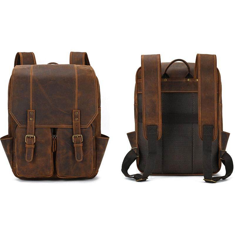 Stylish travel leather backpack with adjustable straps and spacious compartments for easy organization
