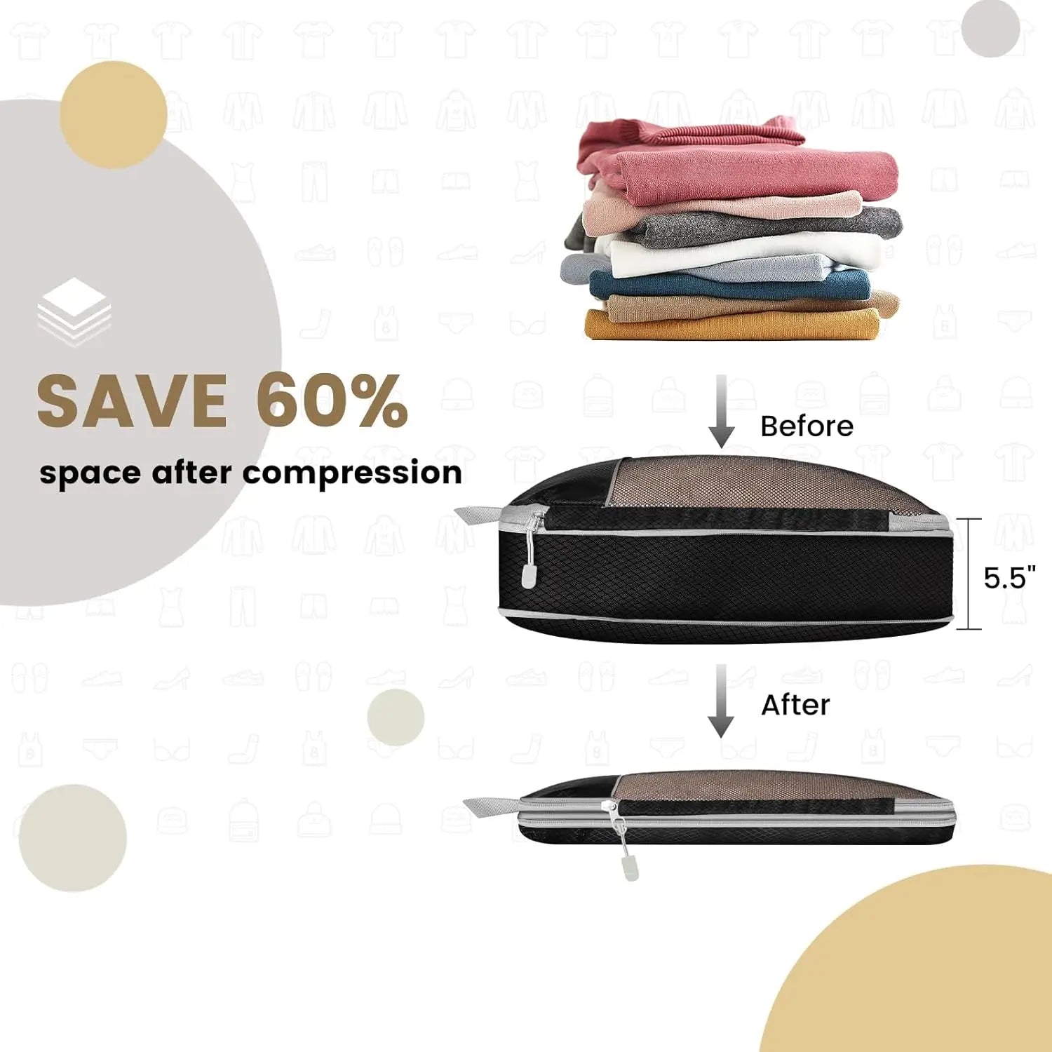 Black travel packing cubes set for efficient luggage organization