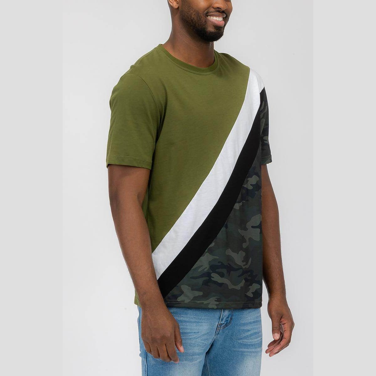 Stylish men's trendy camo shirt and shorts set for casual summer outings