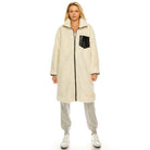 Andante USA Women's Trendy Ivory Outerwear Coat with Black Pocket and Zip Closure