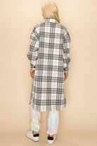 Back view of a trendy plaid jacket women from Andante USA with loose fit and stylish design