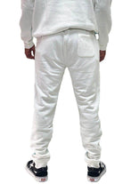 Men's white joggers from VacationGrabs ideal for travel featuring a casual fit, perfect trendy sweatpants for travel.