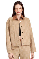 Emory Park trendy travel jacket in beige with a brown collar and stylish cropped design