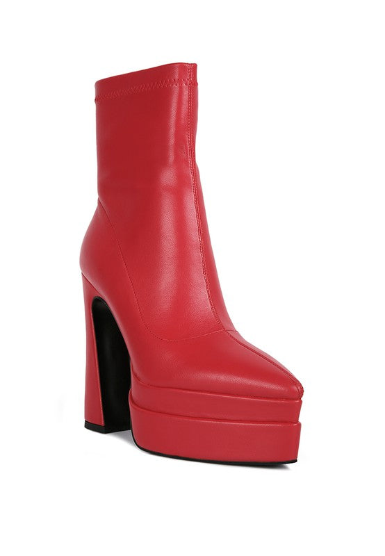 Rag Company trendy vacation boots for women in red with a high platform and stylish ankle design.