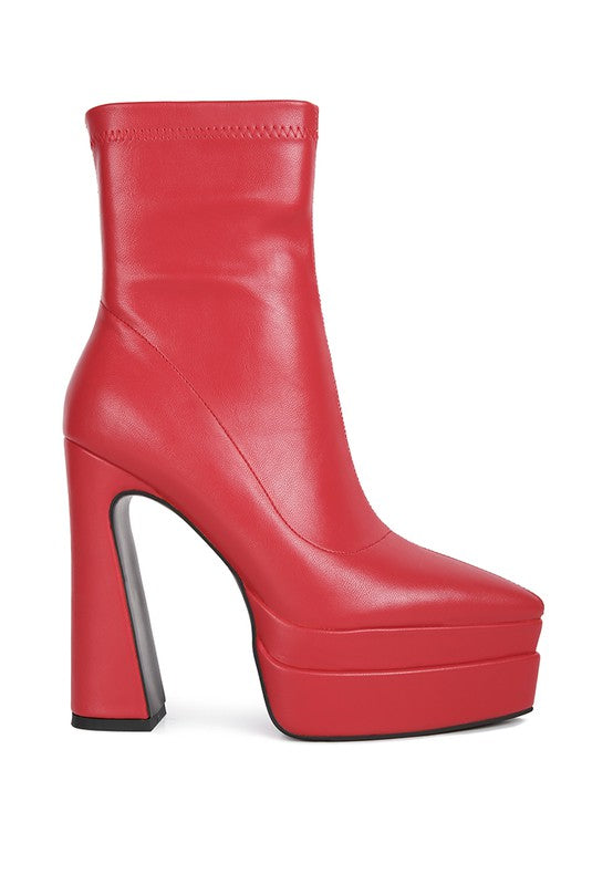 Stylish red Rag Company ankle boots with a high platform, perfect trendy vacation boots for women