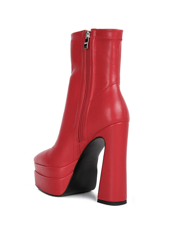 Rag Company trendy vacation boots for women in red with a chunky heel and side zipper closure
