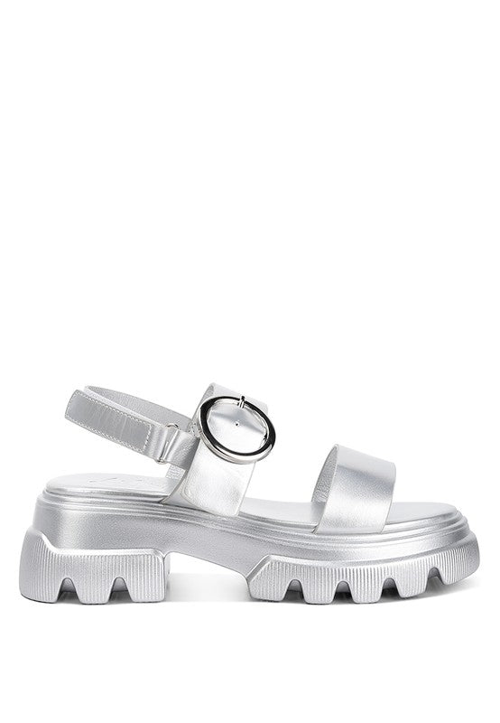 Rag Company trendy vacation footwear in silver with chunky sole and adjustable strap