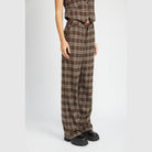 Emory Park trendy vacation trousers in brown plaid pattern with a relaxed fit for stylish summer outings