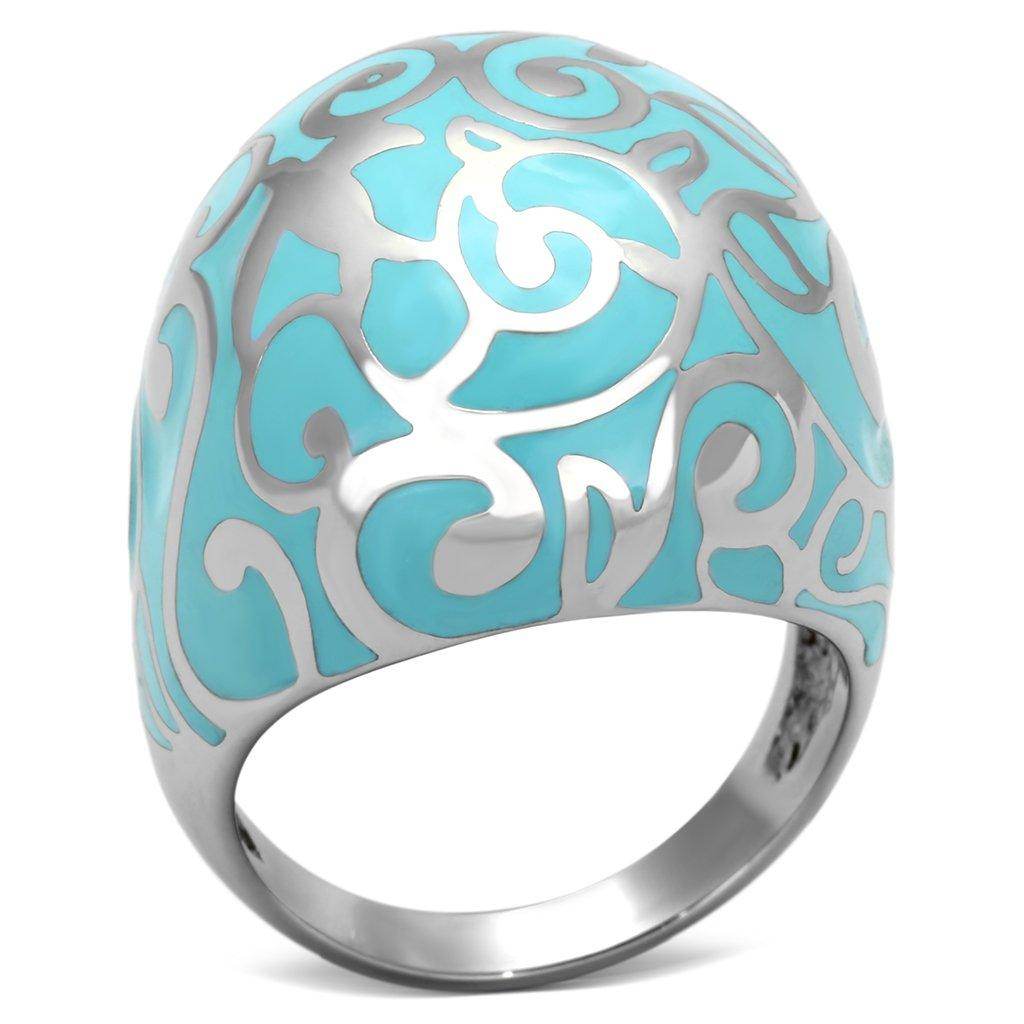 Silver Turquoise Inlay Cocktail Ring with Intricate Swirl Design for Elegant Style