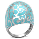 Silver Turquoise Inlay Cocktail Ring with Intricate Swirl Design for Elegant Style
