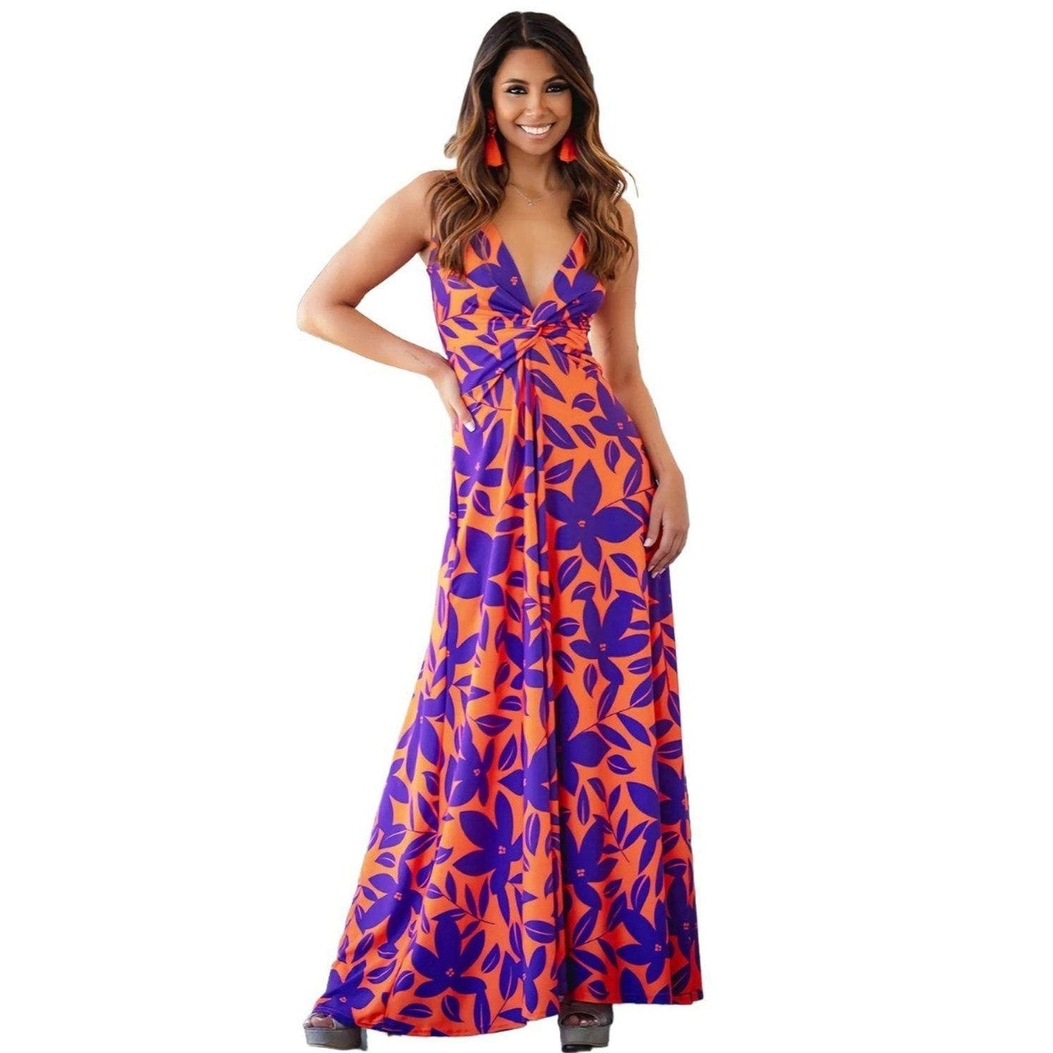 Twisted Printed V-Neck Cami Dress - VacationGrabs