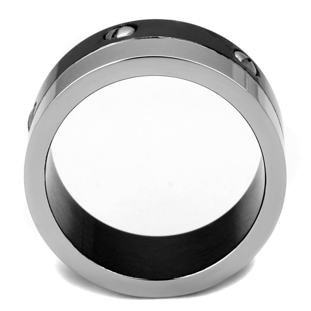 Two tone black men's ring featuring a sleek design with contrasting finishes for modern style