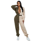 Stylish two tone casual jumpsuit in beige and green, perfect for relaxed outings