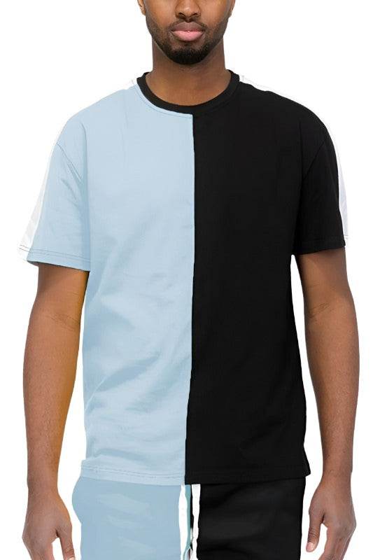 Split Color Block Short Sleeve Shirts - VacationGrabs