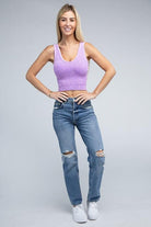 Women's Shirts - Cropped Tops Two-Way Neckline Washed Ribbed Cropped Tank Top