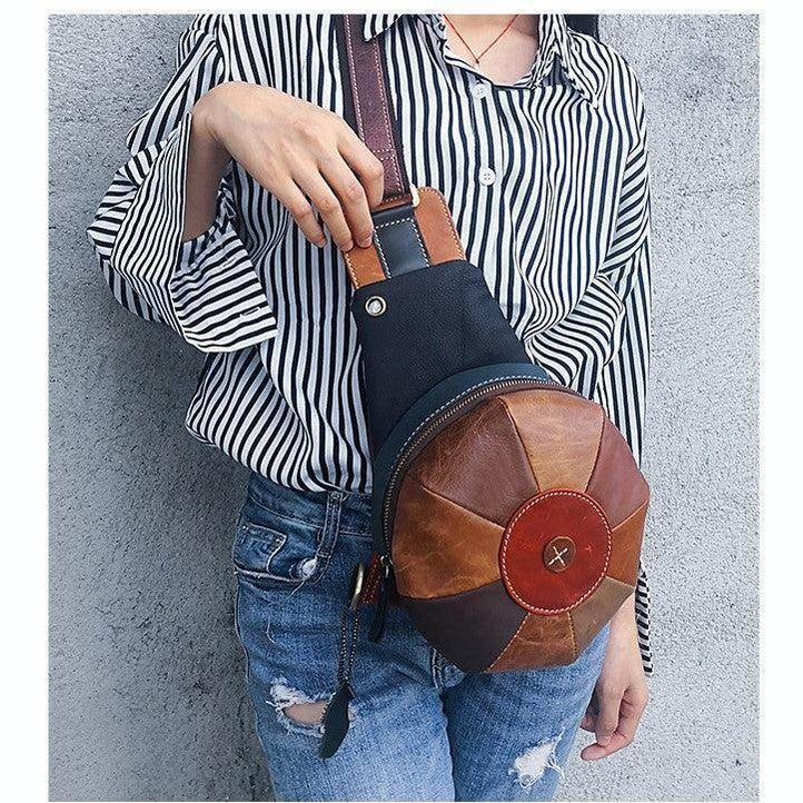 Unique leather handbag women with a stylish round design, perfect for everyday use and travel