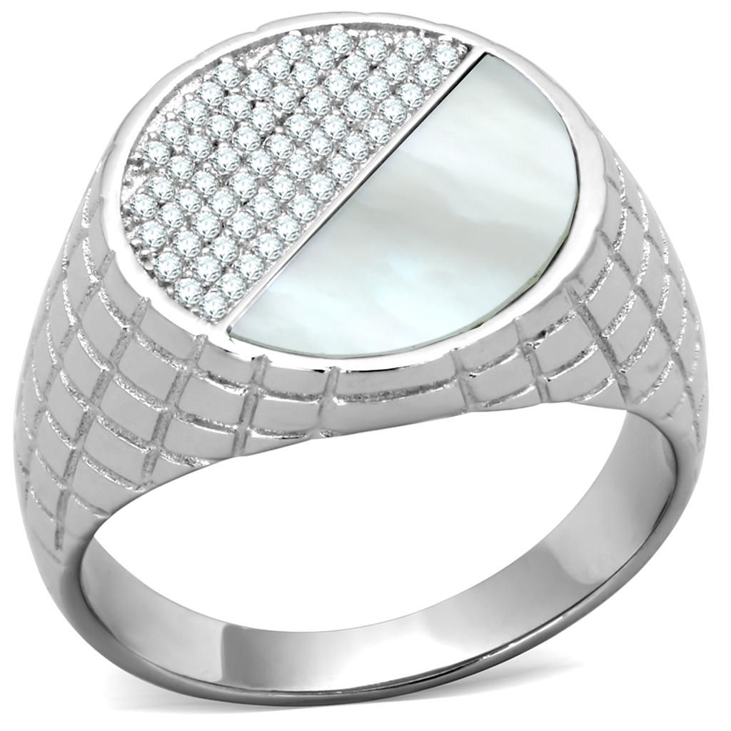 Unique sterling silver mens ring with textured design and sparkling accent stones