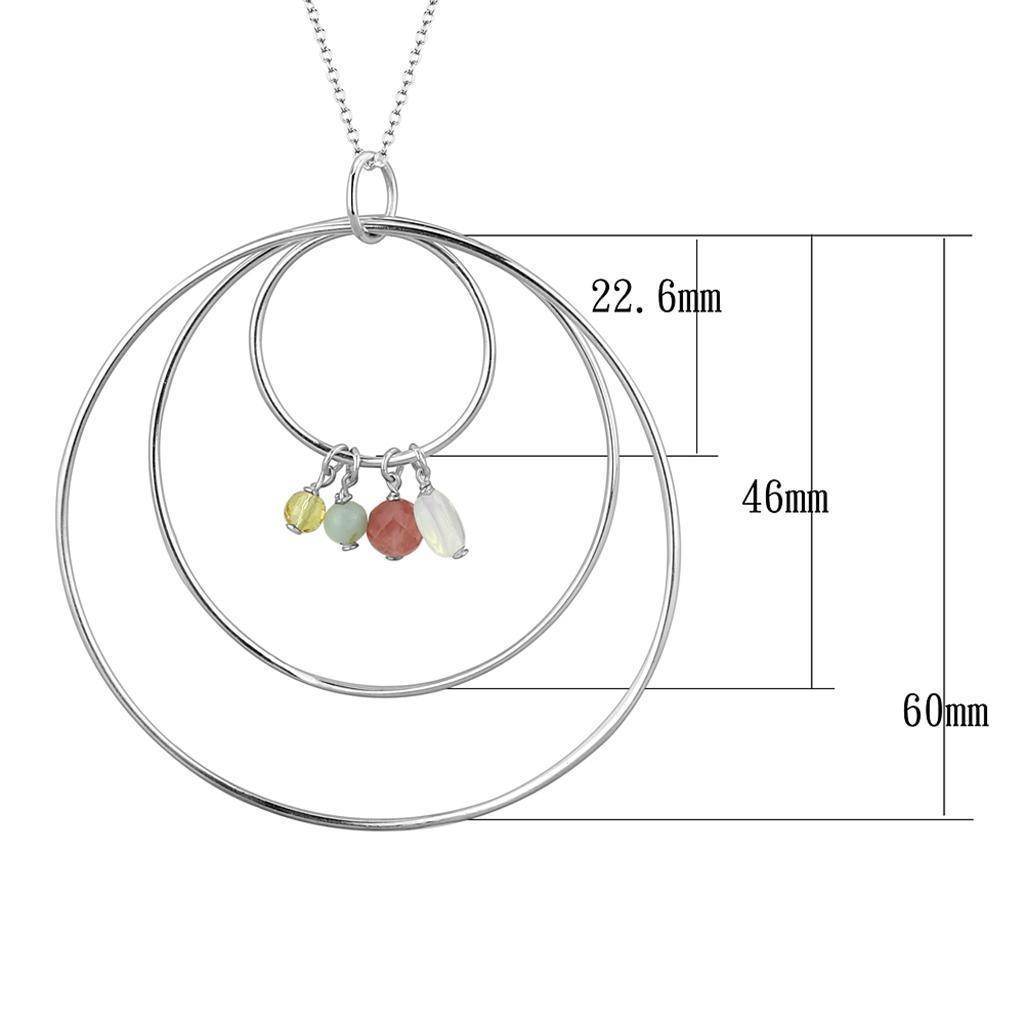 Sterling silver necklace with layered circles and colorful gemstones, unique vacation jewelry for her