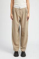 Emory Park Women's unique waistband pants in beige with a relaxed fit and pleated design