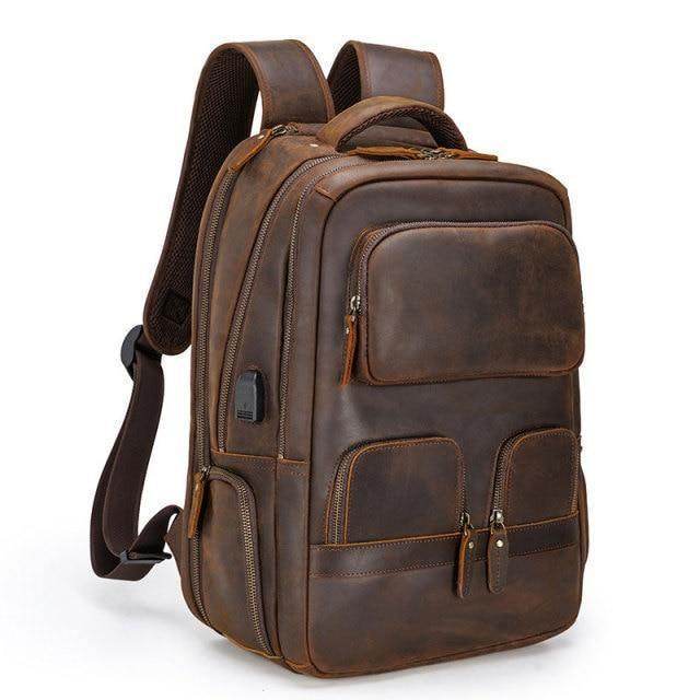 Urban leather weekender backpack from VacationGrabs featuring multiple pockets and a durable design.