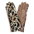 VacationGrabs womens geometric embroidered touch screen gloves in brown with black cream stitched pattern