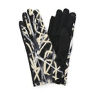 VacationGrabs womens black and cream geometric embroidered touch screen gloves with long wrist fit