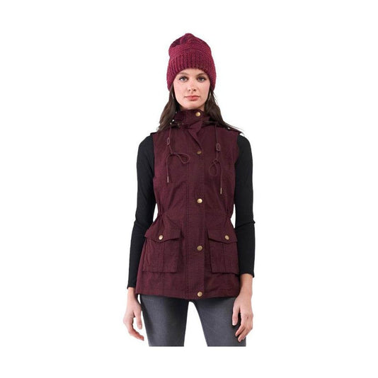 Burgundy Tasha Apparel utility vest jacket for travel with adjustable hood and multiple pockets