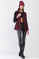Burgundy Tasha Apparel utility vest jacket for travel with pockets and a hood, perfect for outdoor adventures