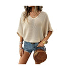 V-Neck Batwing Sleeve Knit Top - VacationGrabs