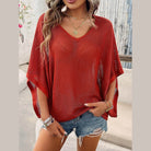 V-Neck Batwing Sleeve Knit Top - VacationGrabs