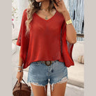V-Neck Batwing Sleeve Knit Top - VacationGrabs