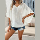 V-Neck Batwing Sleeve Knit Top - VacationGrabs