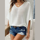V-Neck Batwing Sleeve Knit Top - VacationGrabs