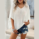 V-Neck Batwing Sleeve Knit Top - VacationGrabs