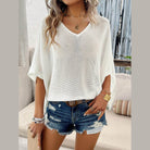 V-Neck Batwing Sleeve Knit Top - VacationGrabs